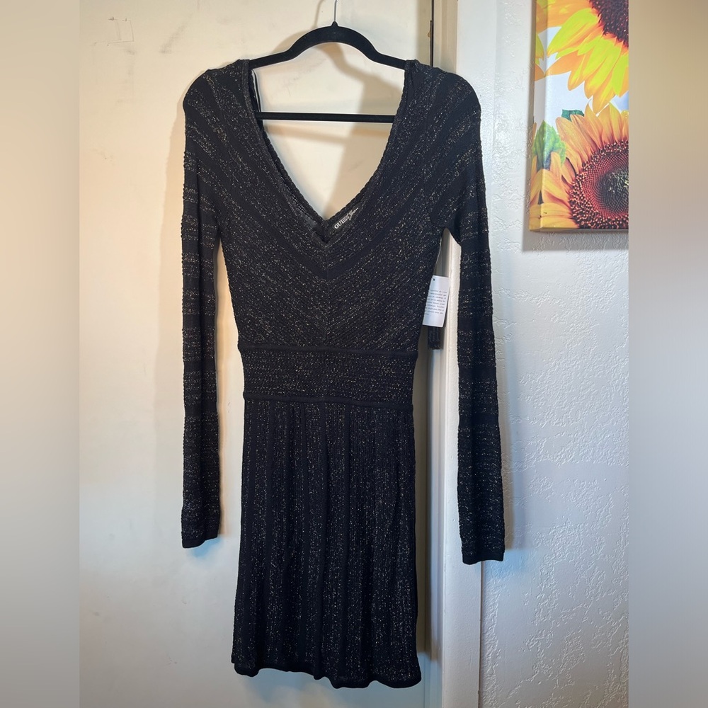 Guess Black Shimmer Long Sleeve Dress